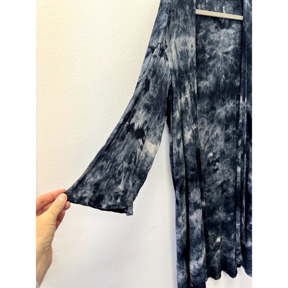 Torrid Tie Dye Blue Long Open Front Rayon Cardigan Size 1 - Picture 3 of 8